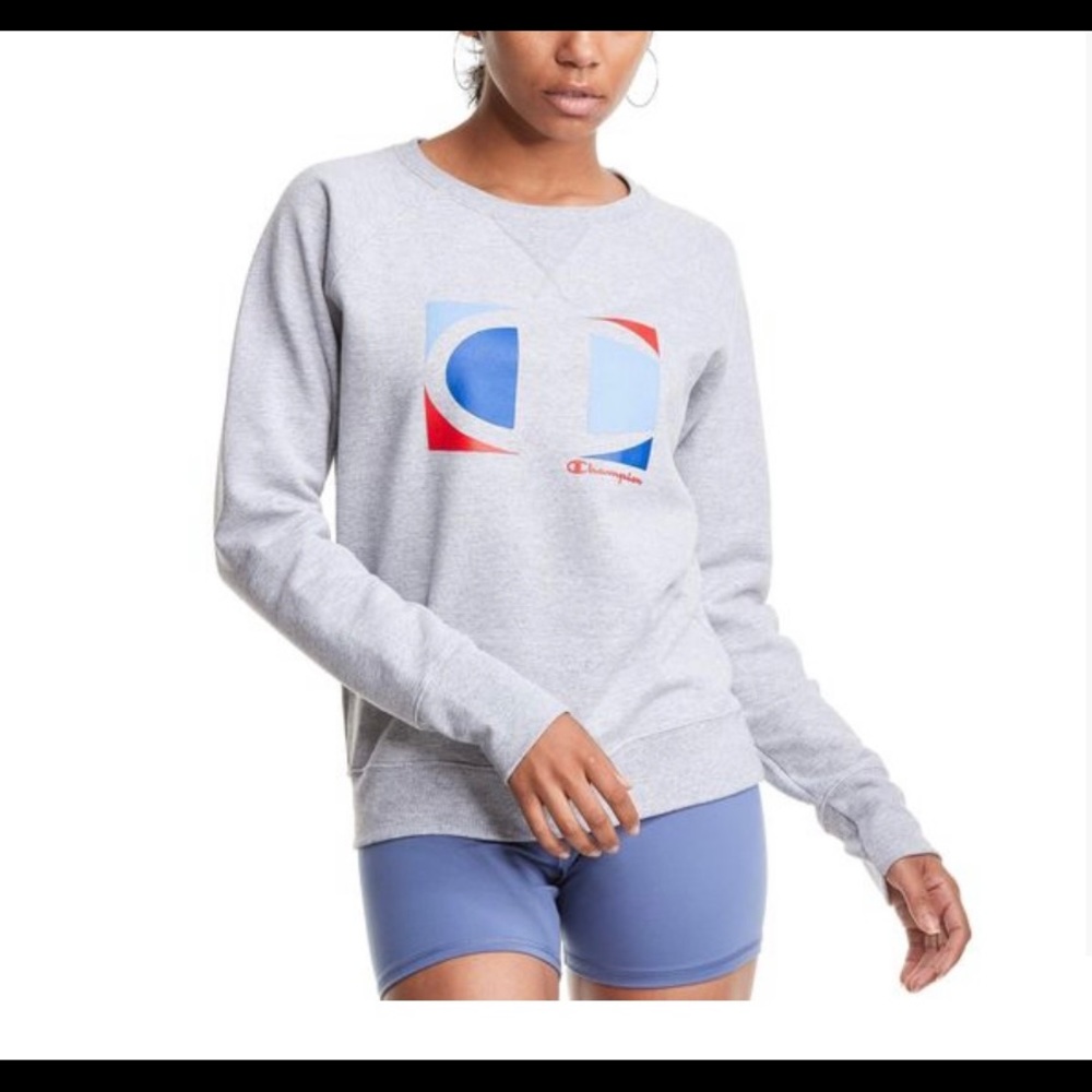 Champion Women’s Powerblend Fleece Logo Grey Sweatshirt Size Large NWT